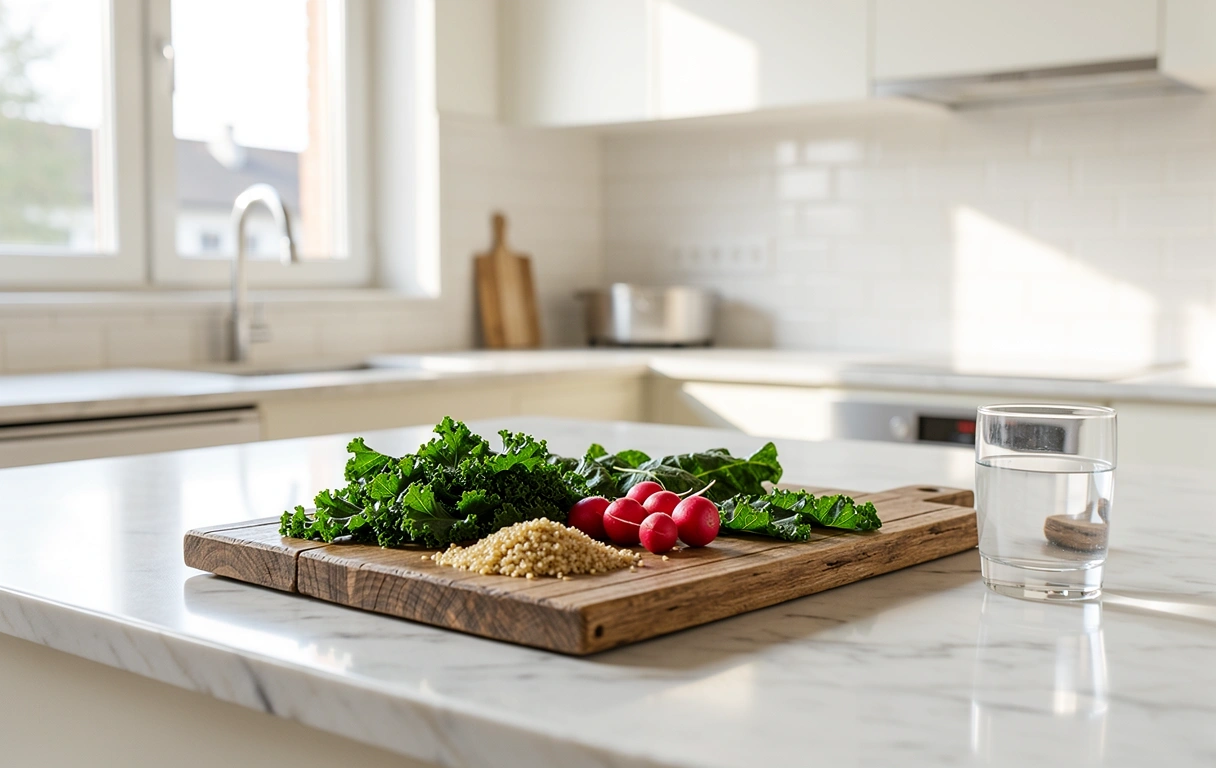 Frische Zutaten für eine ausgewogene Ernährung in einer modernen Küche